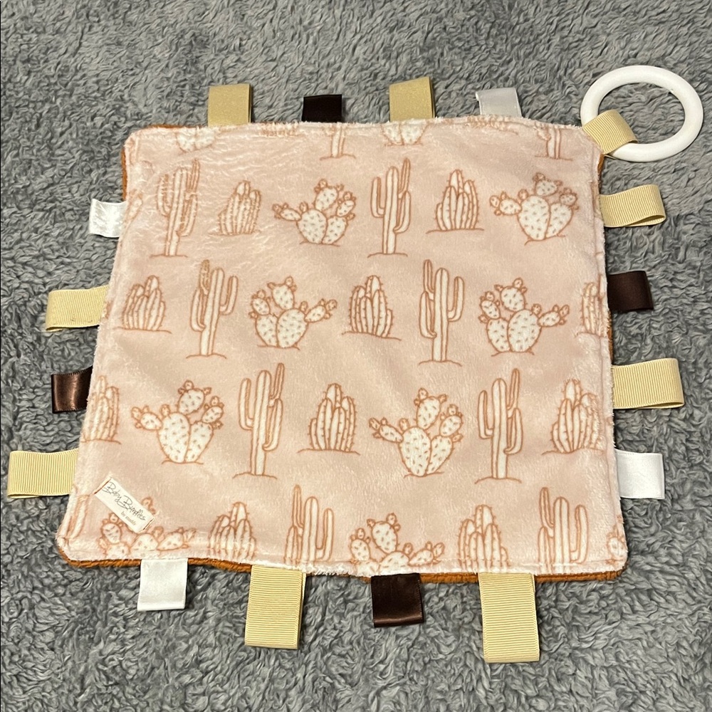 Baby Bundles by Maddy Brown Cream Tan Cactus Desert Print Baby Tag Blanket Lovey